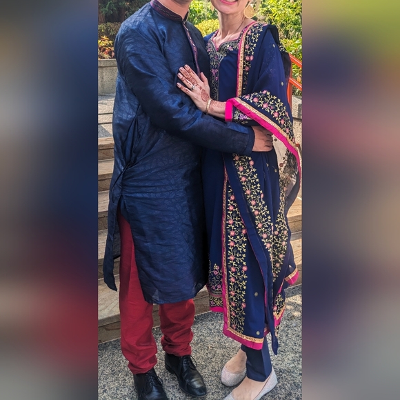 3-Piece Salwar Kameez Set Navy & Magenta Embroidered - Picture 2 of 13